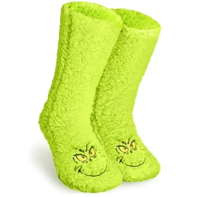 Image of The Grinch Womens Slipper Socks, Warm Bed Socks Funny Gifts for Her (Green, 9/12 UK)