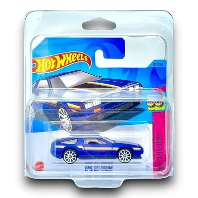 Image of Hot Wheels DMC Delorean (Dark Matt Blue) 8/10 HW: The &#039;80s 2023 101/250 (Short Card) COMES IN A KLAS CAR KEEPER PROTECTOR COLLECTORS CASE HKJ65