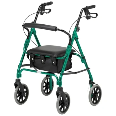 Image of Days Lightweight Folding Four Wheel Rollator Walker with Padded Seat, Lockable Brakes, Ergonomic Handles, and Carry Bag, Limited Mobility Aid, Racing Green, Large, (Eligible for VAT relief in the UK)