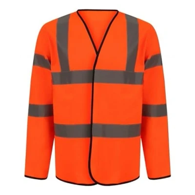 Image of Hi Viz Vis High Visibility Vests Reflective Tape Safety Security Work Lightweight Waterproof Workwear (5X Large, Orange Long Sleeve)
