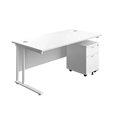 Image of 1600X800 Twin Rectangular Desk White + Mobile 2 Drawer Ped