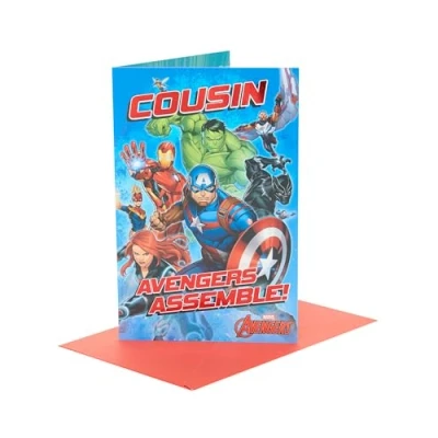 Image of UK Greetings Marvel The Avengers Birthday Card for Cousin Assemble Design