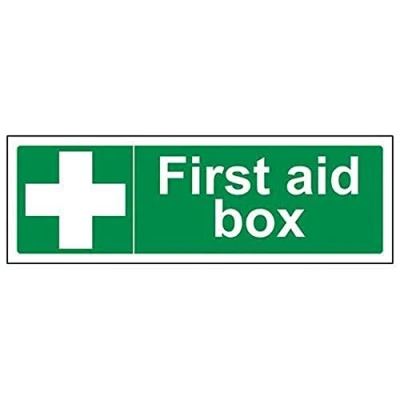 Image of V Safety First Aid Box Sign Landscape 300mm x 100mm 2mm Rigid Plastic