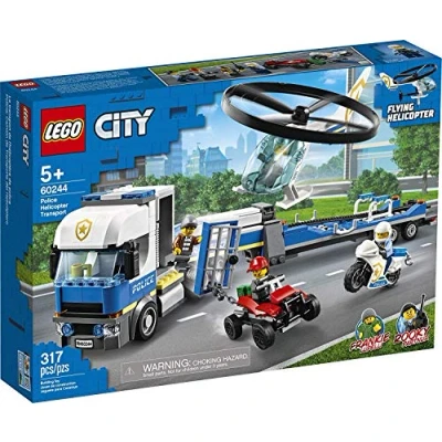 Image of LEGO City Police Helicopter Transport 60244 Toy, Cool Building Set for Kids, New 2020 (317 Pieces)