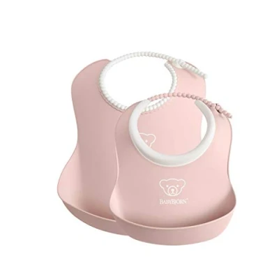 Image of BabyBjörn Feeding Bib Set (Baby + Small Baby Bib), Powder Pink