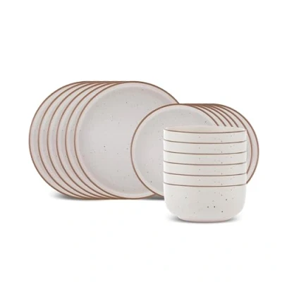 Image of Karaca Chicago Dot Stoneware Dinnerware Set for 6 People 18 Piece Modern &amp; Unique Dishware Sets Plate with Dinner Plate, Side Bowl Dishwasher Microwave Safe Beige