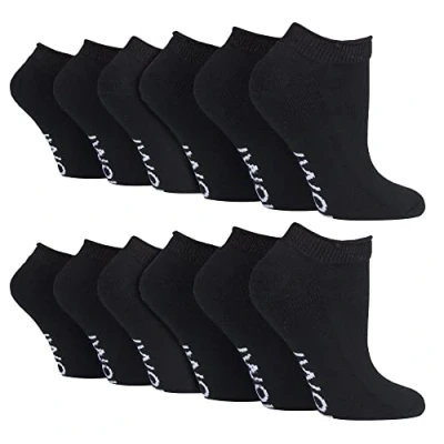 Image of IOMI 12 Pair Multipack Diabetic Trainer Socks for Swollen Feet &amp; Ankles Cotton Cushioned Extra Wide Low Cut Men Women (6 8, Black)