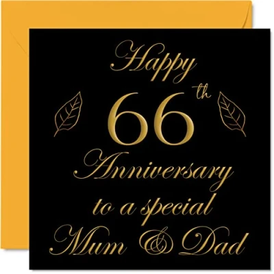 Image of Special 66th Anniversary Card for Dad Mum Parents &amp; Happy 66 Wedding Cards from Son Daughter Family, 145mm x Greeting Sixty Sixth Anniversaries