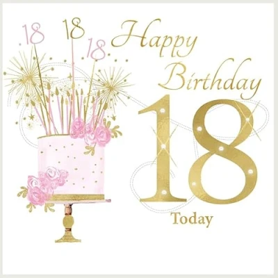 Image of Rush Design Female 18th Milestone Birthday Card Age 18 Pink Floral Celebration Cake with Foil and Embellishments Eco Friendly Recyclable