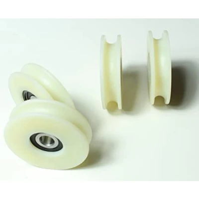 Image of Pack of 4 x Nylon Pulley Wheels with 10 mm Round Groove 60 Diameter bearing 50 kg Capacity Precisely Machined in the EU (60 10)