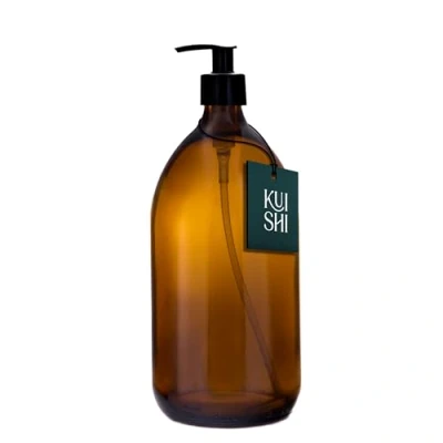 Image of Kuishi Amber Brown Glass Pump Bottle Dispenser, Refillable Soap Dispenser with Black Plastic for Reducing Waste (BPA Free) (1000ml)