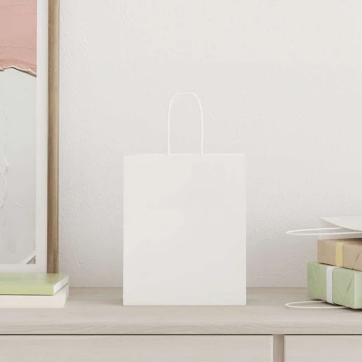 Image of vidaXL Paper Bags 50 pcs with Handles White 18x8x22 cm