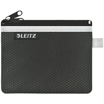 Image of Leitz Wow 2 Pocket Pencil Case, Nylon Zip, Washable, Ideal Plastic Wallet, Small (14 x 10.5cm) Black, 40110095
