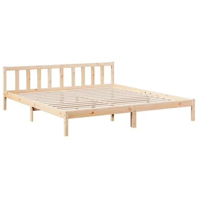 Image of vidaXL Extra Long Bed Frame 200x210 cm Double Solid Pine Wood Brown Finish Bedroom Furniture Modern Style