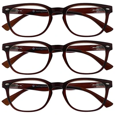 Image of OPULIZE ORA Reading Glasses for Men Women 3 Pack Designer Style Rounded Frame Scratch Resistant Lens Spring Hinges Brown +2.50