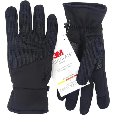 Image of Spyder Men&#039;s Core Conduct Gloves 3M Thinsulate, Touchscreen Compatible, Leather Palm, 360 Stretch Black, XL, XL