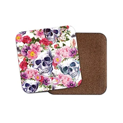 Image of 1 x Flowery Sugar Skull Coaster Girls Mum Sister Auntie Pink Pretty #13088