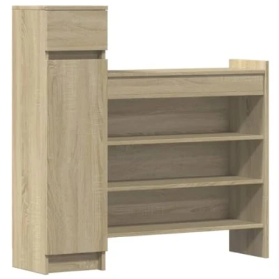 Image of vidaXL Sonoma Oak Shoe Cabinet Engineered Wood Storage Cupboard with Drawer, Shelving for Organizing Shoes Modern Rack Entryway or Bedroom
