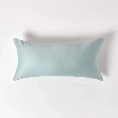 Image of HOMESCAPES Blue Organic Cotton Euro Size Pillowcase 40 x 80 cm 400TC 600 Thread Count Equivalent Pillow Case with Zip