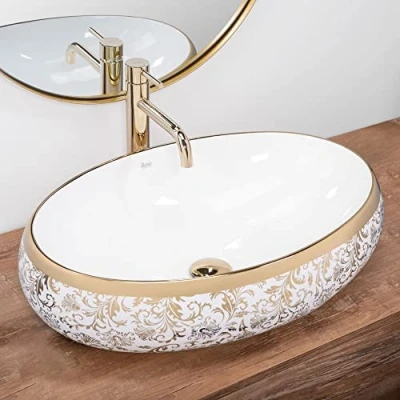 Image of REA U5054 Bathroom Sink Made of Ceramic Meryl White/Gold U5054,