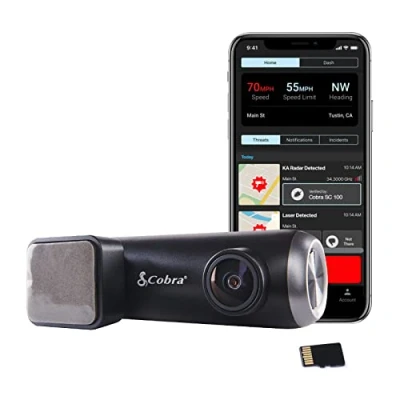 Image of Cobra Smart Dash Cam (SC 100) Full HD 1080P Resolution, Real Time Driver Alerts, Emergency Mayday, Drive Smarter App, WiFi &amp; GPS, 140 Degree View, 8GB SD Card Incl