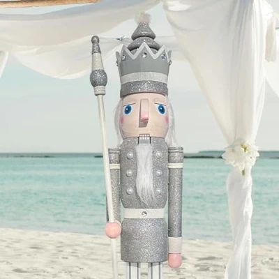 Image of CDL 120cm 48&quot; 4Ft Tall Life Size Large/Giant Silver Glitter Christmas King On Stand Holds Scepter For Indoor Outdoor Xmas/Event/Wedding Party Decoration(4 Feet, K31)