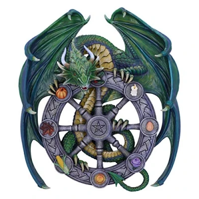Image of Nemesis Now Anne Stokes Magical Dragon Pagan Wheel of The Year Wall Plaque, Green, 30cm