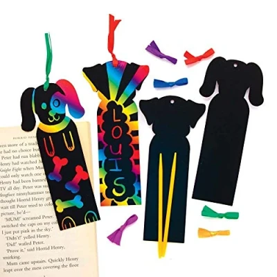 Image of Baker Ross FE370 Dog Scratch Art Bookmarks Pack of 12, Engraving for Children, Creative Activities Kids, Set Minds