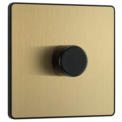 Image of BG Electrical Intelligent Single Wall Dimmer Switch, 2 Way, Screwless Front Plate, Evolve, Satin Brass, 200W, PCDSB81B