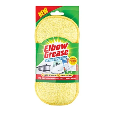 Image of Elbow Grease Scrubbing Pad Dual Sided Sponge Washable Reusable Non Scratch, Yellow