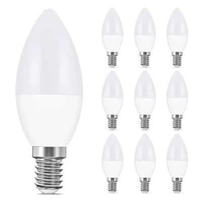 Image of LEDYA E14 LED Candle Light Bulbs, 5W 400lm SES Bulb 40w Equivalent, 3000K Warm White, Non Dimmable, Small Screw for Chandelier, Pack of 10 (19031)