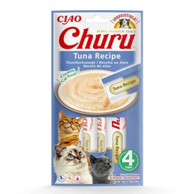 Image of Ciao Churu Sticks by INABA Cat Treat Tuna Flavour (4 x 14g) / Soft &amp; Creamy Treat, Delicious Healthy Snack, Squeezable Purée Food Topper, Pill Assist, Natural, Grain Free