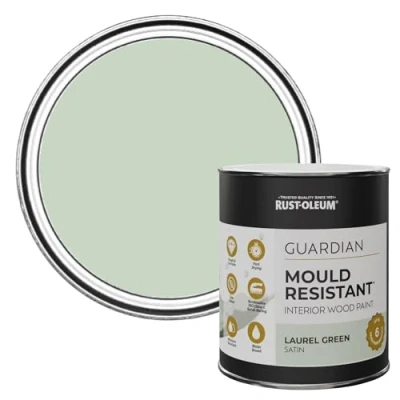 Image of Rust Oleum Green Guardian Mould Resistant Interior Wood Paint in Satin Finish Laurel 750ml