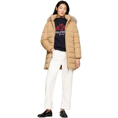 Image of Tommy Hilfiger HERITAGE DOWN TYRA COAT WITH FUR WW0WW43234 Khaki (Classic Khaki) L