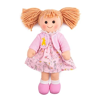 Image of Bigjigs Toys Ella Rag Doll (Medium) My First Dolly, Plush Pink Soft Dolls, Baby For Girls &amp; Boys, Ragdoll Suitable From Birth, Swap Ragdolls Clothes Outfits, 1 Year Olds +, Size 34cm