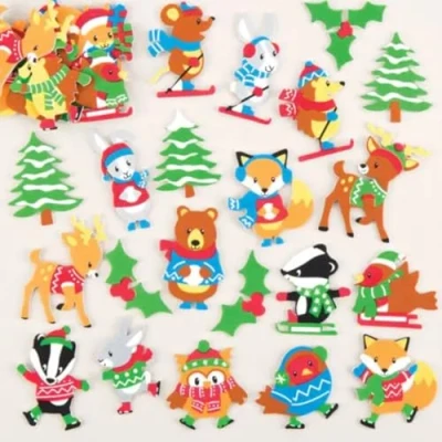 Image of Baker Ross AV453 Winter Woodland Foam Stickers (Pack of 120) Creative Xmas Art Supplies for Christmas Decorations and Card Making, Assorted