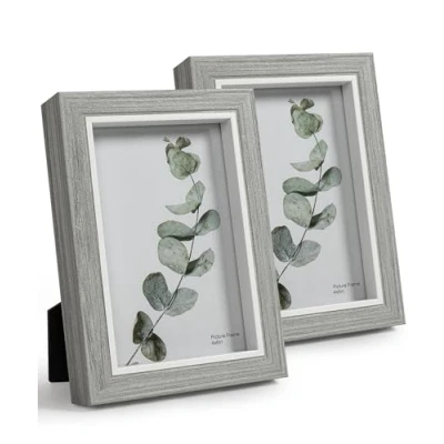 Image of Afuly 6x4 Photo Frame Grey Wooden Deep Picture Frames with White Thick Edge for Wall Desk Decor Christmas Family Friends Gifts, 2 Pack