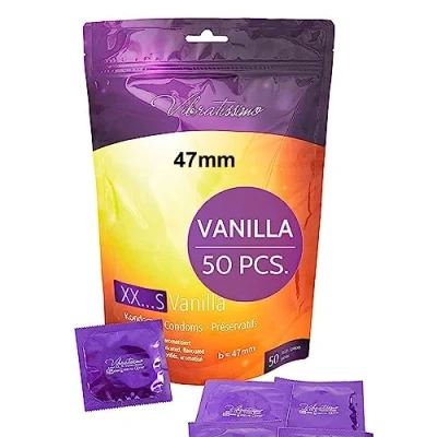 Image of VIBRATISSIMO XXS Vanilla Condoms 50 Pack I Premium with Aroma for Men Flavored Thin Wall Thickness &amp; Aromatized Feel w=47mm