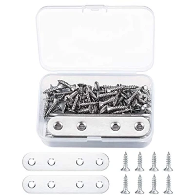 Image of 10PCS Flat Straight Fixing Plates, Shelf Brackets &amp; Supports Stainless Steel, Brace Mending Repair Joining Plates with Screws for Connector, Joining, Furniture