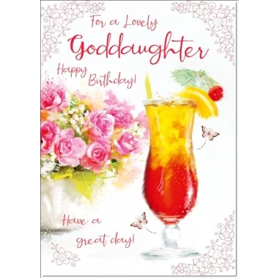 Image of doodlecards Goddaughter Birthday Card Floral Cocktail Medium Size with Plain Envelope