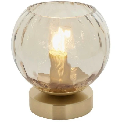 Image of Endon Dimple Complete Table Lamp Satin Brass Plate, Champagne Lustre Glass