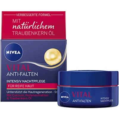 Image of NIVEA Vital Intensive Night Cream (50 ml), Rich Moisturiser with Calcium, Pearl Extracts and Natural Grape Seed Oil, Regeneration of the Skin Overnight