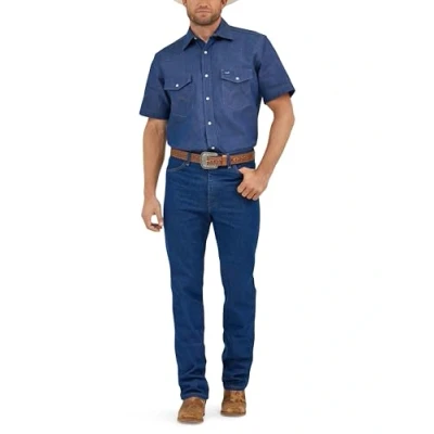Image of Wrangler Men&#039;s Cowboy Cut Western Two Pocket Short Sleeve Snap Work Shirt Shirt, Blue, M