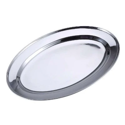 Image of Stainless Steel Oval Rice Tray Plate Serving Dish Platter Meat Buffet Kitchen (20CM)
