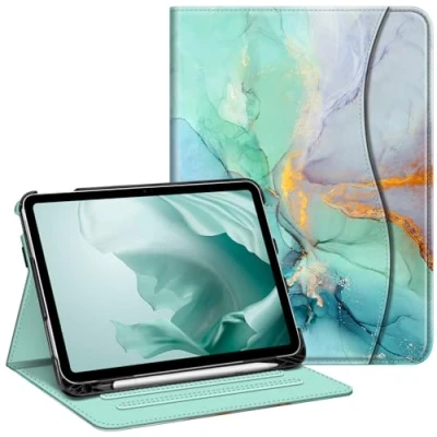 Image of FINTIE Case Compatible with iPad 10th Generation (2022) 10.9 Inch, Multi Angle Viewing Protective Stand Cover Pencil Holder &amp; Pocket, Auto Sleep/Wake, Emerald Marble