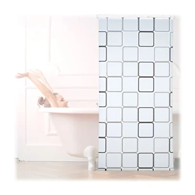 Image of Relaxdays Shower Curtain Roller Blind, Water repellent, Bath &amp; Shower, Retro, From Ceiling, 100x240cm, Semi transparent