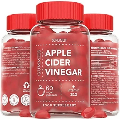 Image of Apple Cider Vinegar Gummies 1000mg High Strength Enhanced with Vitamin B12, Folic Acid &amp; Natural Juices 500mg per Gummy 60 Vegan ACV That Work Fast