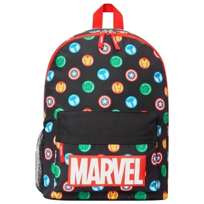 Image of Marvel Kids Backpack, School Bag with Zipped Front Pocket Boys Gifts (Black Aop)