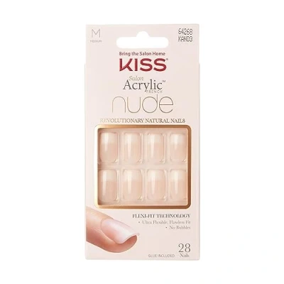 Image of KISS Salon Acrylic French Nude Collection, Cashmere, Medium Length Fake Nails, Includes False Nail Glue, File, and Manicure Stick, 28 Count (Pack of 1)