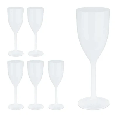Image of Relaxdays, Plastic Wine Glasses, Set of 6, Shatterproof, BPA Free, 220 ml, Reusable, Cups for Camping &amp; Parties, White